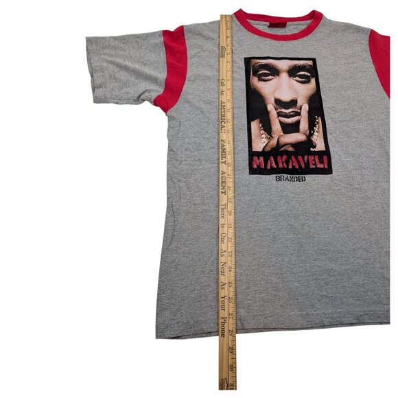 Vintage Makaveli Brand Tupac 2Pac Shirt 00s Y2K Gray Ringer Sz Tag XL (Fit L) - Picture 8 of 8